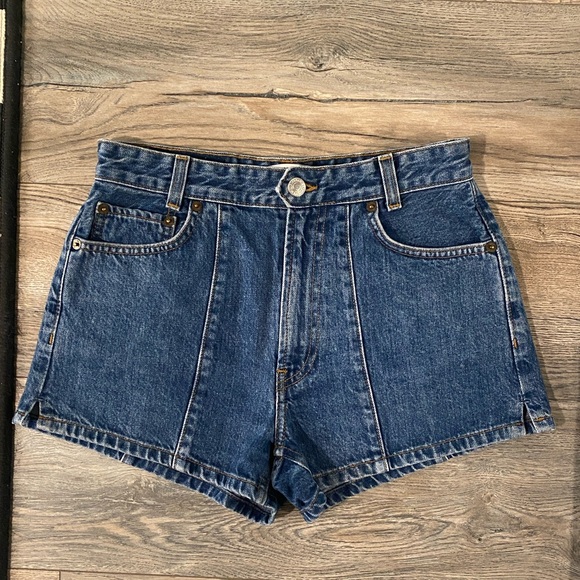 Re/done solid striped Denim Blue Women's Shorts - Picture 1 of 16